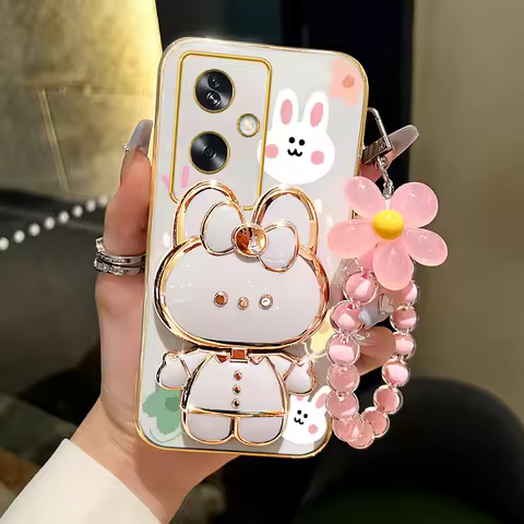 A 79 Flower Strap Rabbit Makeup Mirror Phone Holder Case On For Oppo A79 A2 5G OppoA79 Girl Woman St