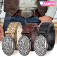 SAMM Carved Buckle Embossed Belt, Vintage PU Leather Western Cowboy Belt, Luxury Punk Rock Retro Y2K