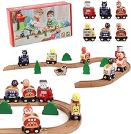 Garlictoys Wooden Train Tracks Set Toys, Train Toys with All-Wood Double Sided Train Tracks, Toy Trains for Kids, Toddler Boys and Girls for 3,4,5 Years Old