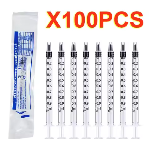 100Pcs 1ml/cc Sterile Syringe Individually Packed no Needle for Labs,Measuring Liquid,Feeding Pets