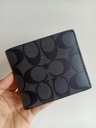 แท้💯% Coach Compact ID Wallet In Signature Canvas