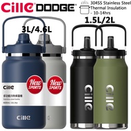 Cille Dodge 1.5L/2L/3L/4.6L 304SS Super Big Bucket Stainless Steel Vacuum Flask Thermos Water Bottle