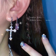 y2k y2k Accessories y2k Earrings y2k Millennium Hot Girl Flashing Diamond Cross Stacking Pink Knocki