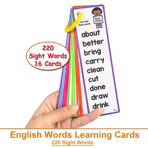220 Sight Words Learning Cards High Frequency Words Kindergarten to 1st ESL Teaching Materials Vocab