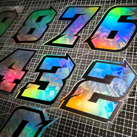 1pc Motorcycle Racing Number Stickers 0-9 - Iridescent Holographic Laser Effect, Waterproof
