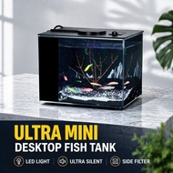 Desktop Fish Tank Aquarium Transparent LED Filter Mini Akuarium Office Living Room Hiasan