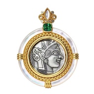 Pendant Athena Craft Green Diamond Necklace Ancient Coin Double-Sided Copy Goddess Owl French Natura