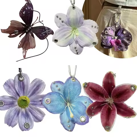 Exquisite Phalaenopsis Orchid Lily Keychain Creative Simulation Flower Bag Pendant Fashion Backpack 