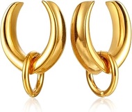 2 PCS Hypoallergenic 0G-1" Comfy Dangle Hoop Saddle Plugs Hangers 316 Surgical Stainless Steel Fashi