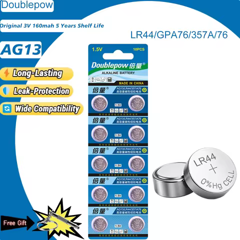 2-30pcs Doublepow LR44 Batteries L1154F AG13 SR44 A76 Premium Alkaline Battery 1.5V Button Coin Cell