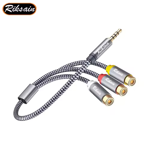 3.5mm To RCA Cord 3.5mm 4-Pole Male To 3RCA Female Adapter Audio Stereo Cable for Smartphone Compute