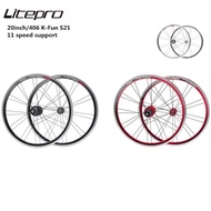 Litepro 20Inch Folding Bike KFUN/S21 Wheelset 406 100/135 Disc Brake Wheels Sealed Bearings 11 Speed Bicycle 451 74/130mm V Brake Wheelset Rim