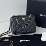 閒置新 香奈兒/Chanel Trendy CC mini黑金荔枝皮 盒子相機包 芯片款