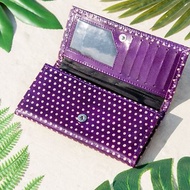 情人節禮物 手工山羊皮夾/手繪日式風格皮革錢包/長皮夾-紫色點點