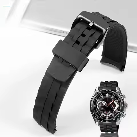 Rubber Black Men's Personality Stainless Buckle Accessories for Casio Edifice Series EF-550D/PB EF-5