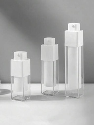1入方形透明旅行按壓泵噴瓶，適用於護膚乳液，便攜式塑料真空瓶