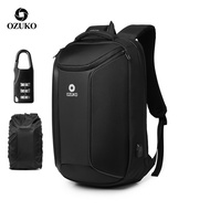 OZUKO Men Backpack Large Capacity 15.6 inch Laptop Backpack With Rain Cover Waterproof Backpacks USB Charging Male Travel Bag