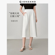 GIORDANO Ladies Pants Elastic Waist Culotte Pants 4-Pocket Regular Fit Wide Leg Fashionable Casual C