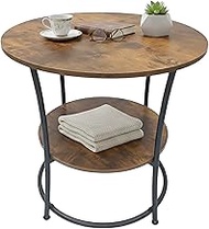 Relaxdays Side Table, 2 Shelves, H x D: 55 x 55 cm, Wood Look & Metal, Sofa Table, Round Coffee Tabl