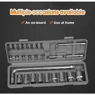 27PCs 1/4" Socket Set Tool Box Set Ratchet Spanner Wrench Set Socket Set Vanadium Bolt
