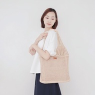 手作針織編織真皮手把提袋-奶茶色 / A4編織手提袋/七夕情人節