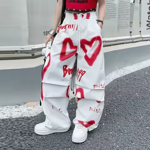 Teens Tracksuit Girls Cloth Heart Set Graffiti T-shirt Top Long Wide Leg Pant Kid 4 5 6 7 8 9 10 12 