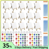 15 Set Mini Canvas and Easel Set, 4 X 4 Inch Mini Canvas and Stretched Easel + Acrylic Paints + Brus