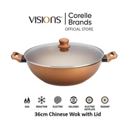 Visions Metal Cookware Chinese Wok 36cm with Glass Lid