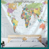 World Map Tapestry High-Definition Map Fabric Wall Hanging Decor Watercolor Map Letter Polyester Tab