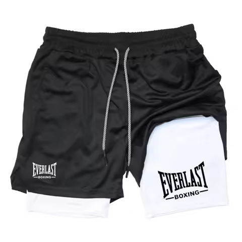 Everlast Men's Double Layer Boxing Shorts - Athletic Shorts with Logo Print, Drawstring Waist, Quick