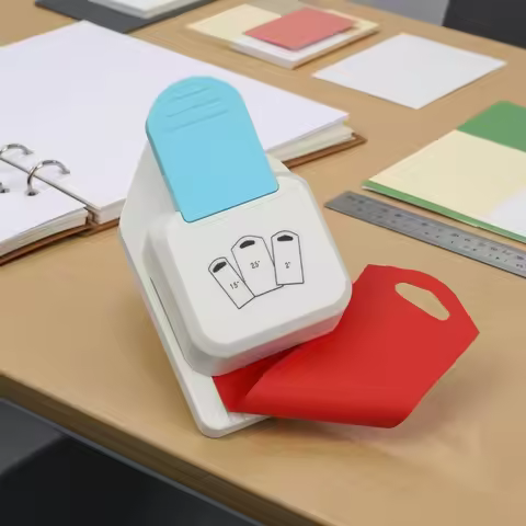 Handheld Paper Label Punch Light Blue Lever Crown-Shaped Label Punch Compact Portable