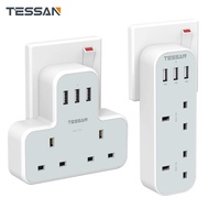 TESSAN USB Adapter Double Plug Adaptor Extension Sockets Wall Charger Multi Plug with 2 Outlets and 3 USB Ports , 13A Malaysia UK Plug 3 Pin 插座 Power Socket Extension Plug Extension USB Charger Station Power Strip for Home, Office, Kitchen, PC