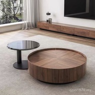 Round Light Luxury Coffee Table Solid Wood Modern Italian Small Apartment Designer Walnut Nordic Hou
