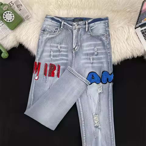American retro Cargo Jeans Men Streetwear Denim Jogger Pants high street versatile couple pants