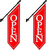 2 Pack OPEN Flag with Pole Kit - Heavy Duty Canvas Open Banner for Business Storefront, 42x12 Inch O