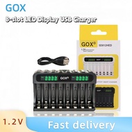 GOX 8-slot Battery Charger LED Display USB Charger
