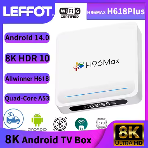 Smart TV Box H96MAX H618Plus Android14 WiFi6 BT5.4 100M Ethernet 8K@60fps Support Google Voice Assis