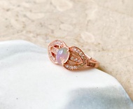 天然歐泊石玫瑰金925純銀戒指裸石寶石輕珠寶半寶石