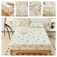 1 PC Pure Cotton Fitted Sheet INS Style Plant Print Bedsheet Single Queen King Size Small Fresh Thickend Brushed Bed Mattress Cover Pillowcase