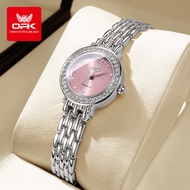 OPK Jam Tangan Perempuan Original Waterproof Quartz Stainless Steel Minimalis Pink Watch Women 6009