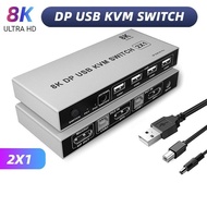 8K Displayport KVM Switch 2-port DP USB KVM Switch 4K144hz Displayport 1.4 Switch KVM Dp switch Supp