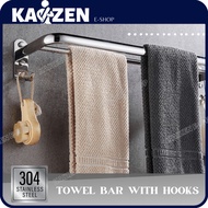 SUS-304 Single / Double Towel Bar With Hooks ( 40cm / 50cm / 60cm )