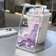 For iPhone 7 8 Plus X XS Max XR 11 12 13 14 pro max 14 Plus Oil Painting Purple cloud mass Transparent TPU Fine Hole Phone Case