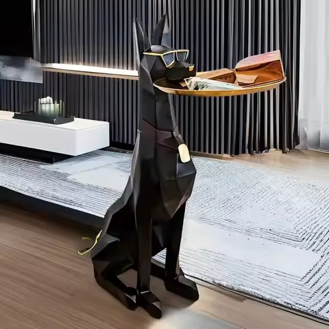Resin Doberman Dog Statue Luxury Interior Side Table Puppy Sculpture Charming Doberman Pinscher Figu