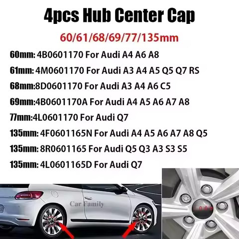 4pc Audi Hub Caps Car Wheel Center Rim Cover Cap For Audi A4 A5 A6 A7 A8 Q5 Q7 Hubcap Accessories 60
