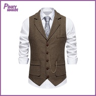 Yoewre Chain Decoration Vest Men Vest Suit Mens Business Suit Vest with 3d Pockets and Chain Decorat