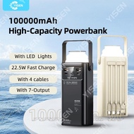 Yisen 6W 10W Ultra Large Capacity Power Bank 22.5W Super Fast Charging Built-in 4 Cables LED Light W