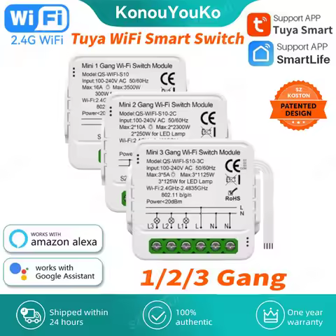 Tuya WiFi Smart Switch Module 1/2/3 Gang Switch Mini Smart DIY Breaker Smart Life 2 Way Control Work