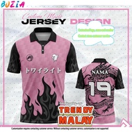(Boziaa) Japanese Pink New OOTD Dragon Flame Design Retro Collar Jersey Dewasa Kanak Kanak Viral Baju Kelas Bola Jersi Custom Name and Number Team