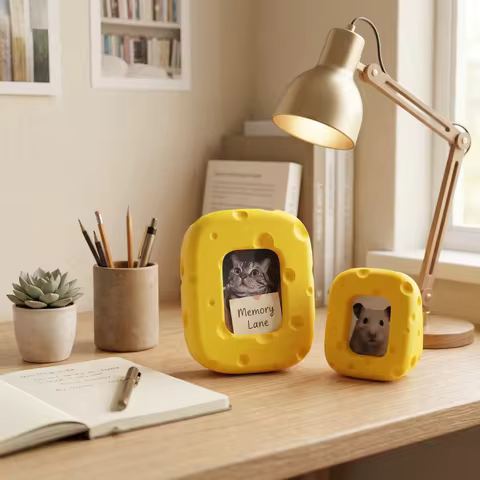 Eco-Friendly 3D Printed PLA Cheese-Shaped Photo Frames, Desktop Picture Frames